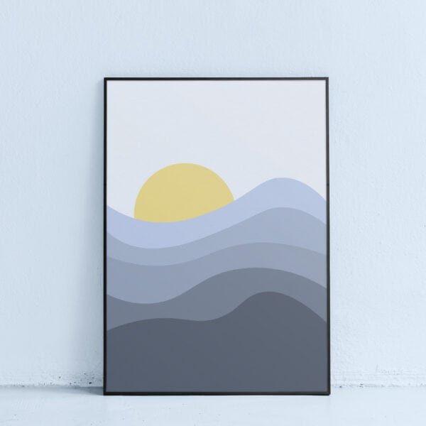 printable wall art with abstract blue gradient sunrise