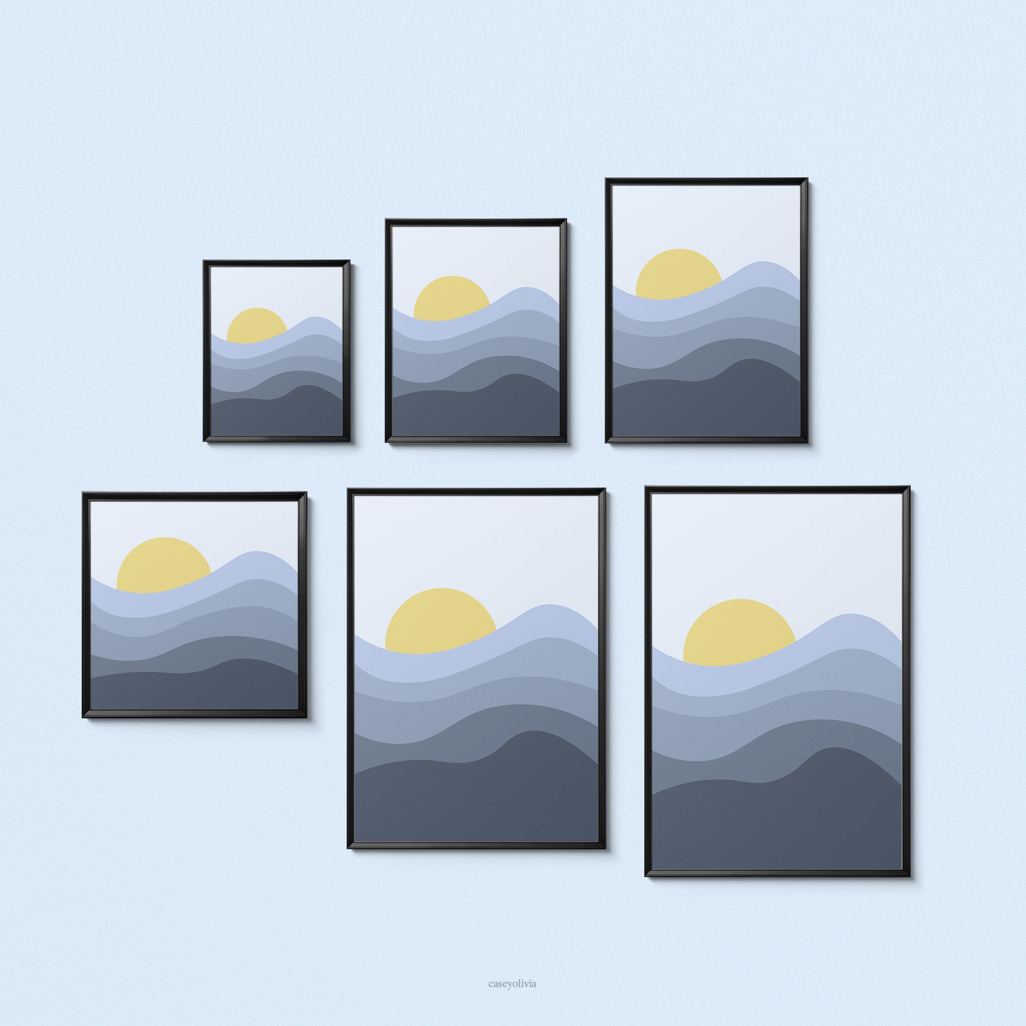printable sizing options and ratios for blue sunrise abstract wall art