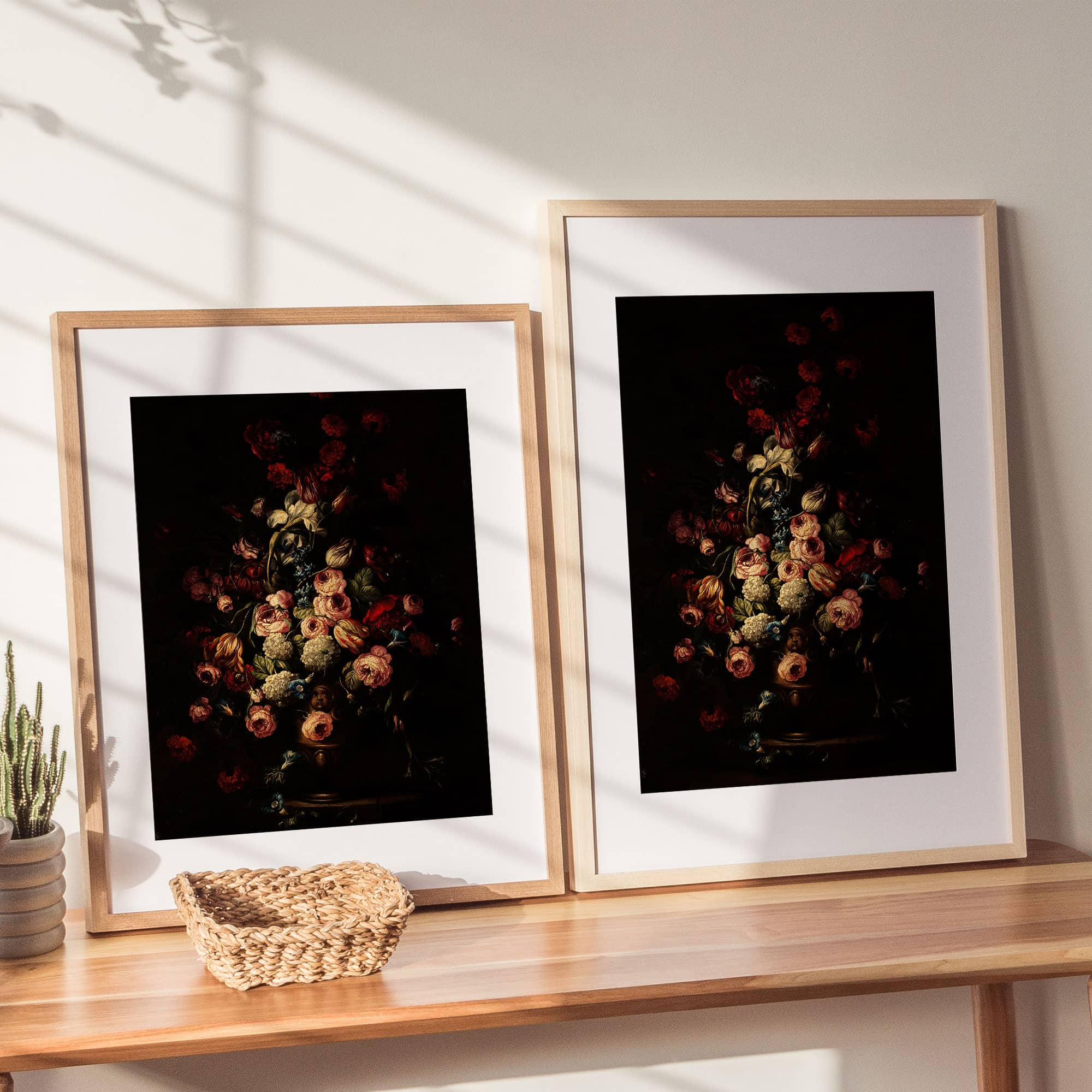 vintage painting print of dark academia bouquet of red flowers