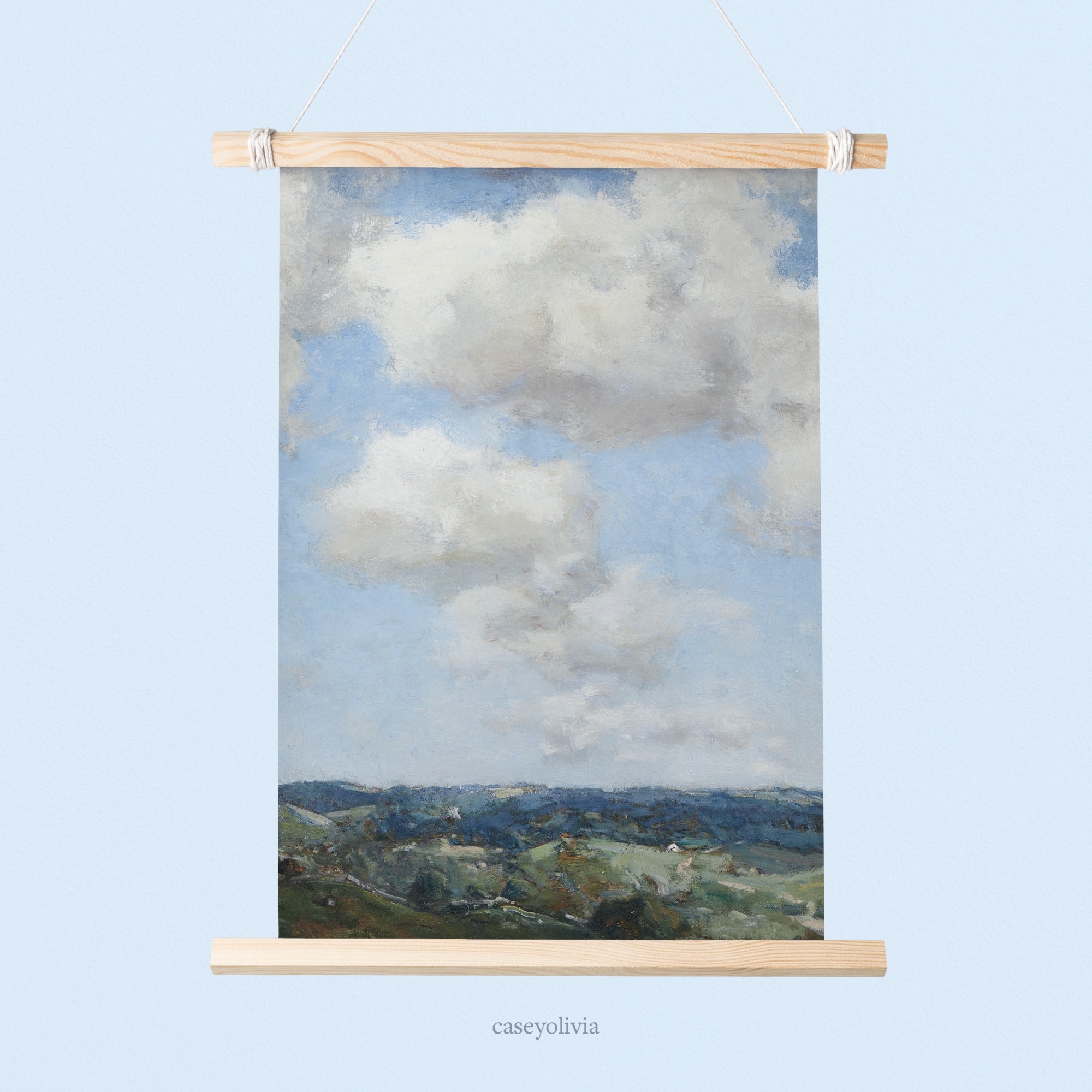 hanging printable wall decor to print at home with cloudy blue sky